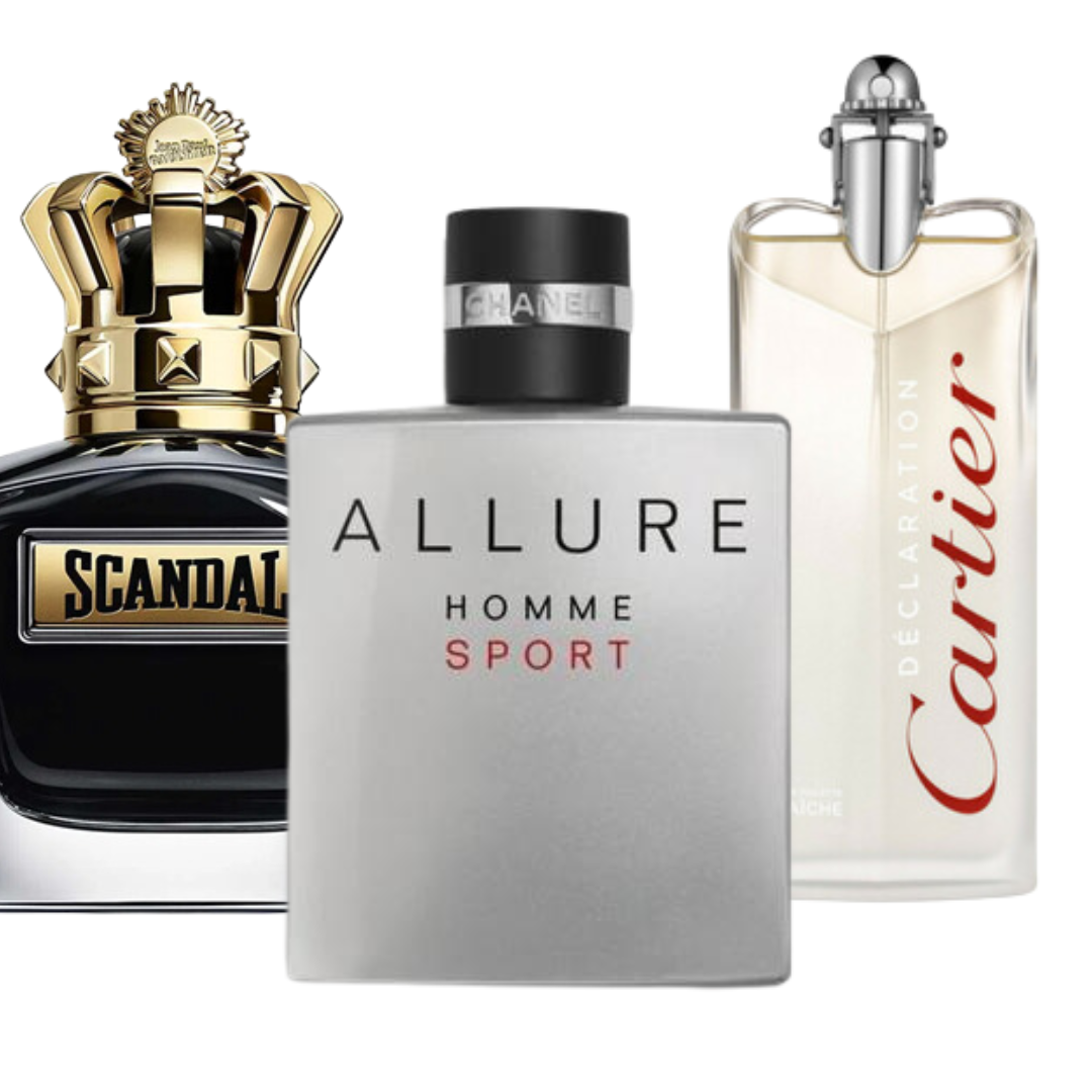 Conjunto com 3 Perfumes: Allure Homme Sport, Jean Paul Gaultier Scandal, Cartier Declaration (Eau de Parfum)